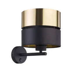 Wohnzimmerlampen|Stofflampen*TK Lighting Wandleuchte mit Schalter Stoff Metall Schwarz Gold E27