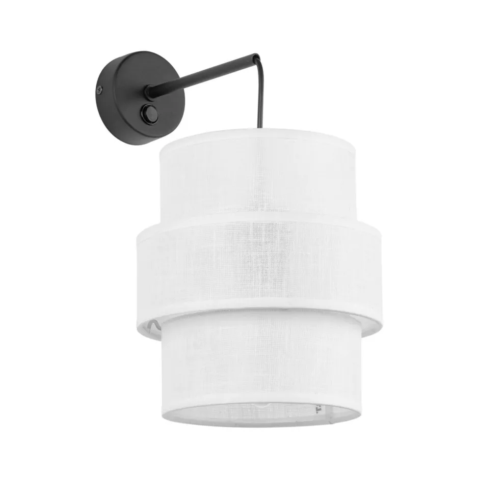 TK Lighting Wandleuchte mit Schalter Stoff Metall Weiß Schwarz E27 GREET< Wandleuchten|Schlafzimmer Lampen