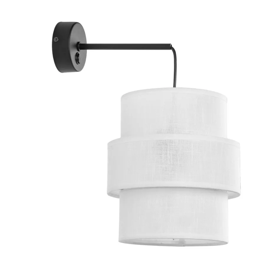 TK Lighting Wandleuchte mit Schalter Stoff Metall Weiß Schwarz E27 GREET< Wandleuchten|Schlafzimmer Lampen