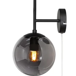 Wandleuchten|Wohnzimmerlampen*By Rydéns Wandleuchte mit Stecker E27 Metall Rauchglas Kugelschirm