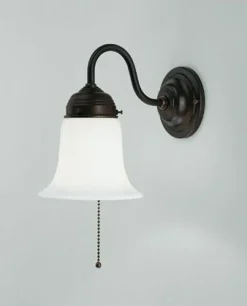 Wohnzimmerlampen|Metall Lampen*Berliner Messingleuchten Wandleuchte mit Zugschalter Messing Antik Glas T:22 cm