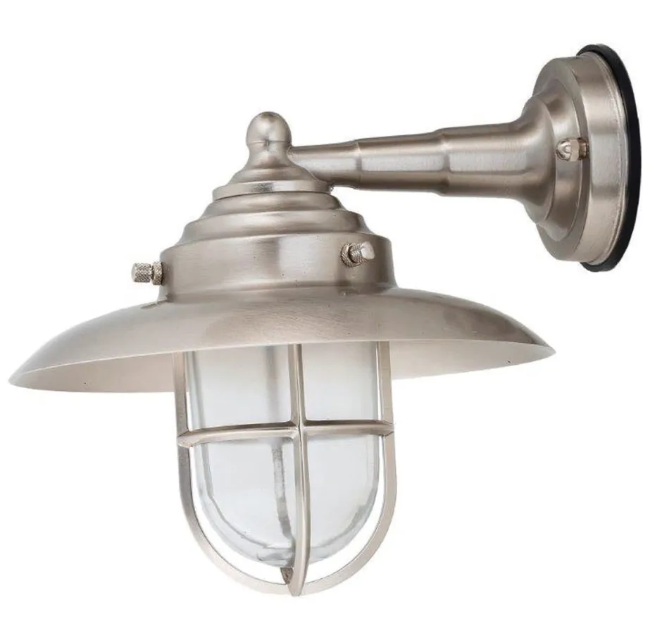 Außenleuchten Antik|Außenwandleuchten*Lido Wandleuchte Nickel Echt-Messing Glas IP43 Maritim