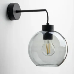 Wandleuchten|Küchenlampen*TK Lighting Wandleuchte Rauchglas Metall H: 28 cm E27 Schwarz Graphit