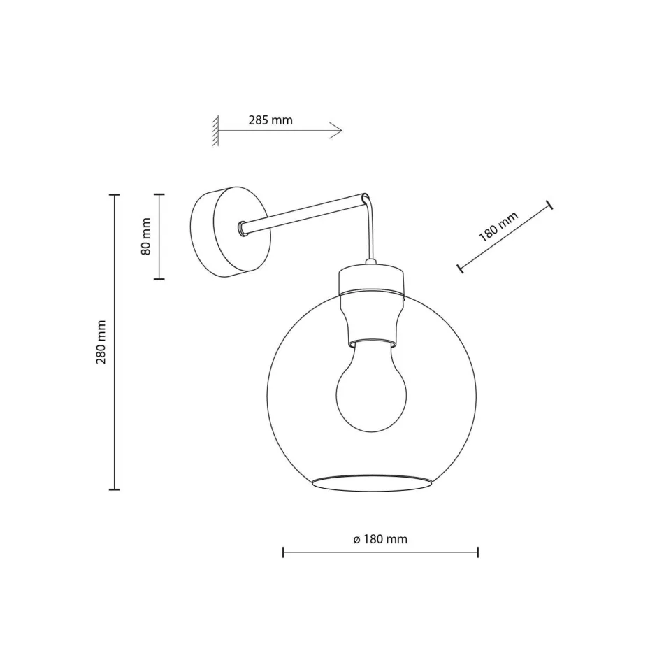 Wandleuchten|Küchenlampen*TK Lighting Wandleuchte Rauchglas Metall H: 28 cm E27 Schwarz Graphit