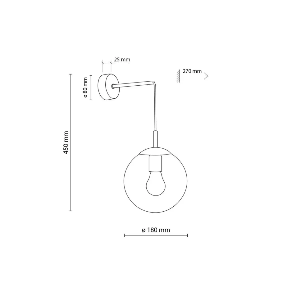Wandleuchten|Küchenlampen*TK Lighting Wandleuchte Rauchglas Metall H: 45 cm B: 18 cm E27 Kugel