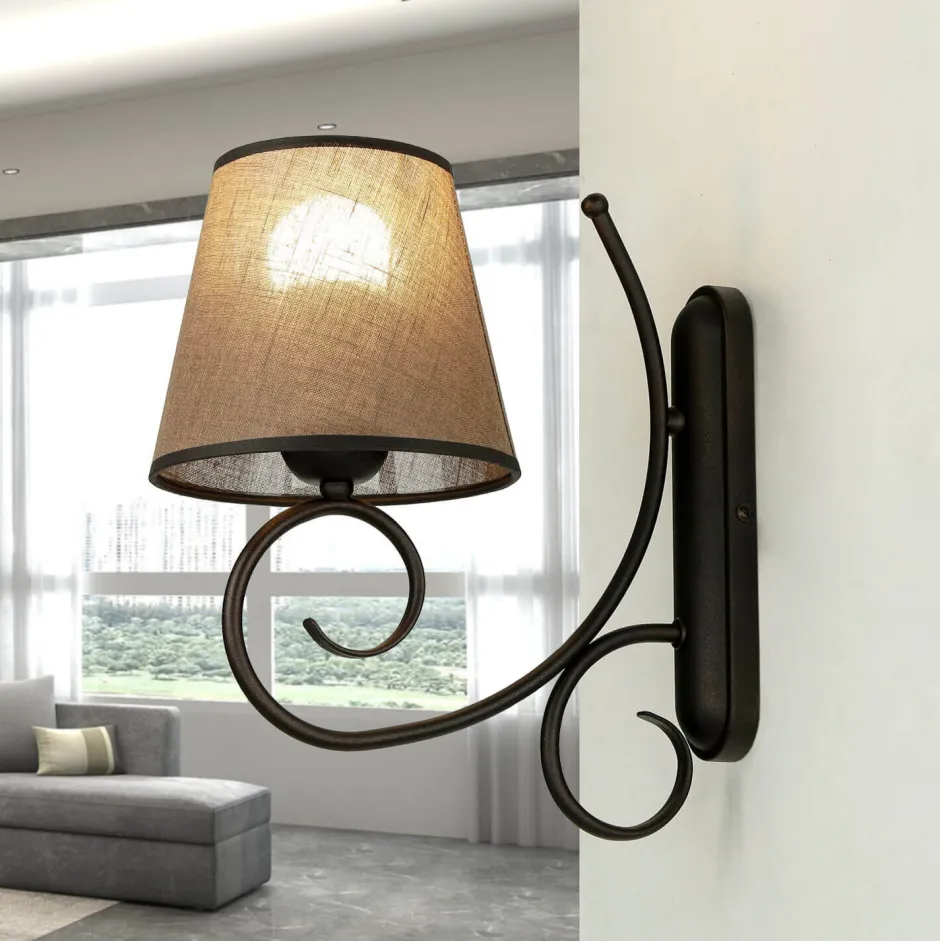 Lamkur Wandleuchte Rustikal Braun Landhaus gemütlich< Wohnzimmerlampen|Stofflampen