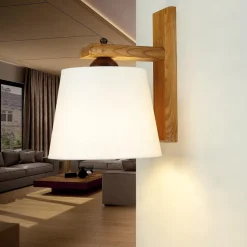 Lamkur Wandleuchte Schirm Holz wohnlich BEVERELY Lampe< Stofflampen|Holzlampen