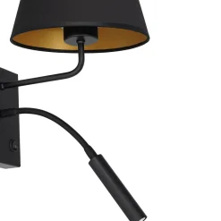 Wohnzimmerlampen|Metall Lampen*Luminex Wandleuchte Schwarz Gold Stoff konisch Lesearm E27 G9