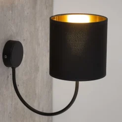 Wandleuchten|Schlafzimmer Lampen*TK Lighting Wandleuchte Schwarz Gold E27 Stoff Metall elegant