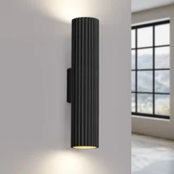Flurlampen|Wohnzimmerlampen*Sollux Wandleuchte Schwarz H: 30 cm GU10 2-flammig Aluminium Up Down