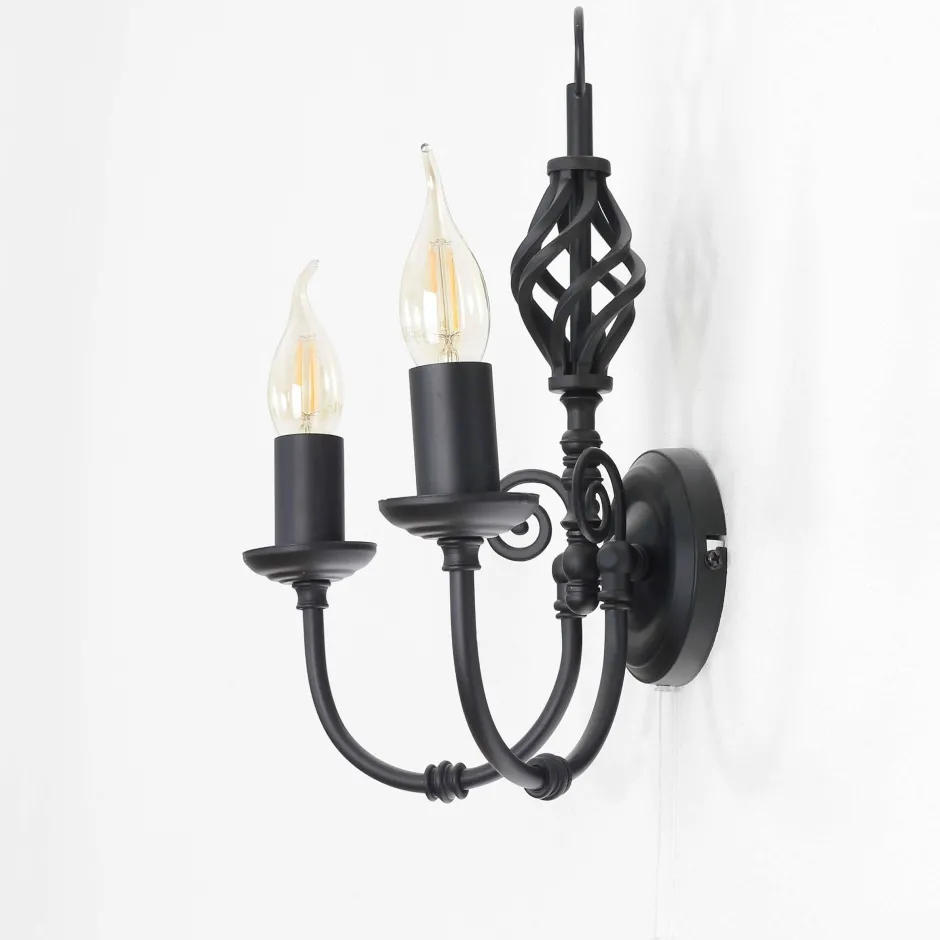 Searchlight Wandleuchte schwarz Jugendstil 2-flmg.< Wandleuchten|Jugendstil Lampen