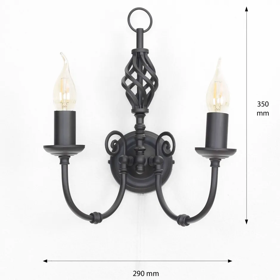 Searchlight Wandleuchte schwarz Jugendstil 2-flmg.< Wandleuchten|Jugendstil Lampen