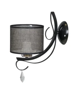Emibig Wandleuchte Schwarz Kristall Metall Stoffschirm E27< Wandleuchten|Stofflampen