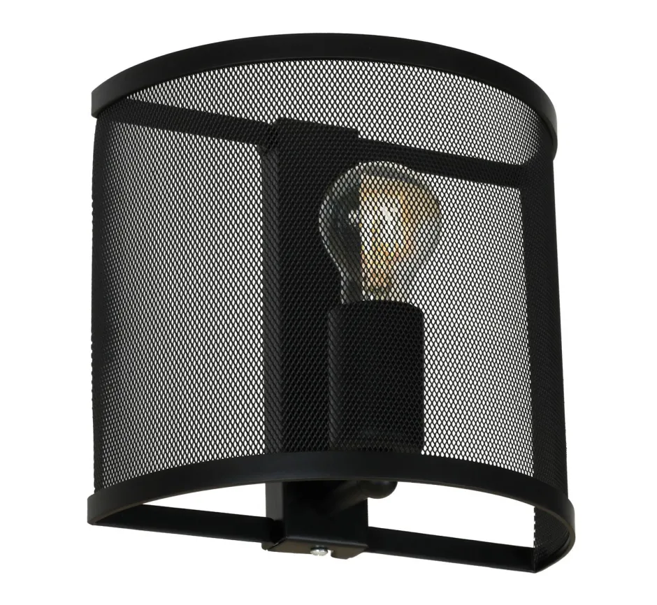 Wandleuchten|Flurlampen*Luminex Wandleuchte Schwarz Metall Mesh Schirm Modern E27