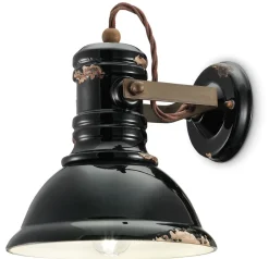 Ferroluce Wandleuchte Schwarz Shabby B: 25 cm Keramik E27 verstellbar< Spots|Wandleuchten