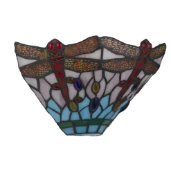 Searchlight Wandleuchte Tiffany Stil Buntglas Metall B: 30,5 cm E14< Glaslampen|Tiffany Lampen