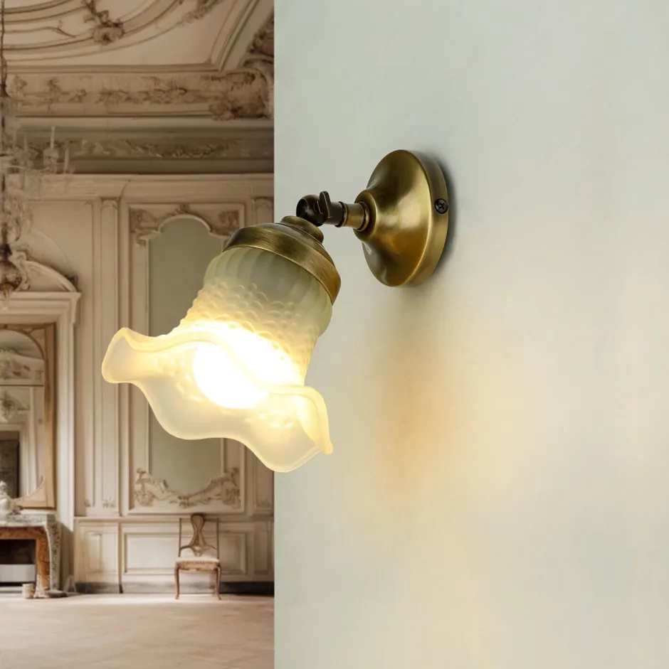 Giovanni Battista Wandleuchte verstellbar Echt-Messing Glas E14< Metall Lampen|Messinglampen