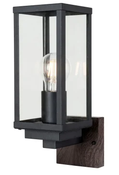 Metall Lampen|Vintage Lampen*Eco-Light Wandleuchte Vintage Schwarz Holz H:32 cm IP44 E27