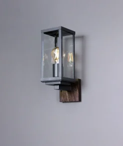 Metall Lampen|Vintage Lampen*Eco-Light Wandleuchte Vintage Schwarz Holz H:32 cm IP44 E27