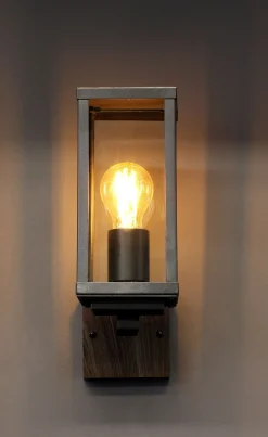 Metall Lampen|Vintage Lampen*Eco-Light Wandleuchte Vintage Schwarz Holz H:32 cm IP44 E27