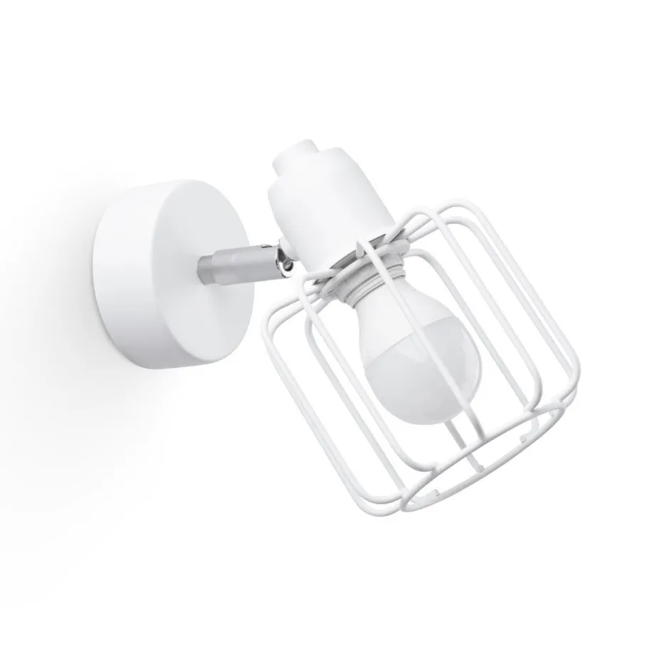 Sollux Wandleuchte Weiß Metall Draht Käfig Retro schwenkbar< Spots|Wandleuchten