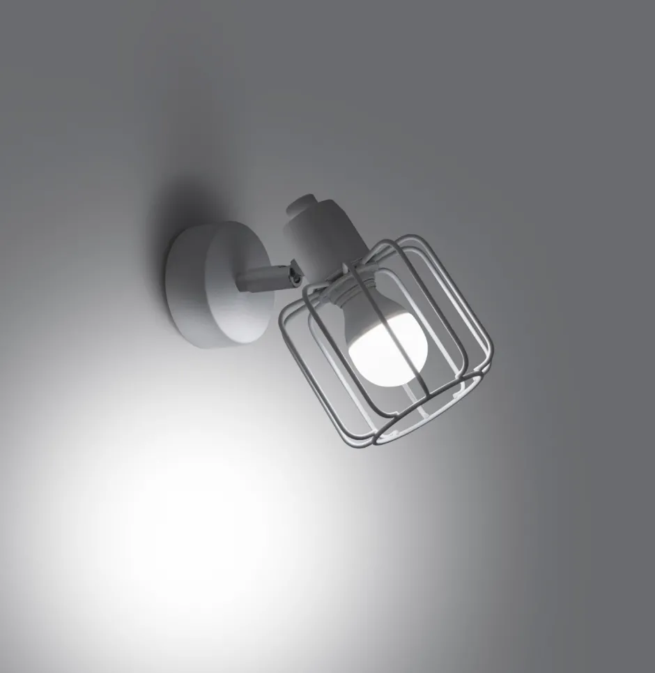 Sollux Wandleuchte Weiß Metall Draht Käfig Retro schwenkbar< Spots|Wandleuchten