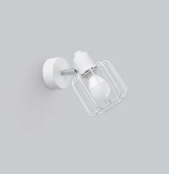 Sollux Wandleuchte Weiß Metall Draht Käfig Retro schwenkbar< Spots|Wandleuchten