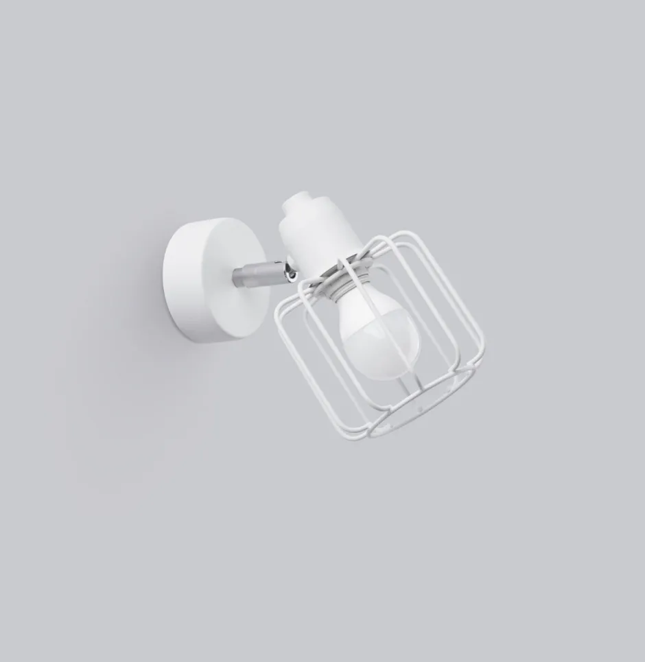 Sollux Wandleuchte Weiß Metall Draht Käfig Retro schwenkbar< Spots|Wandleuchten