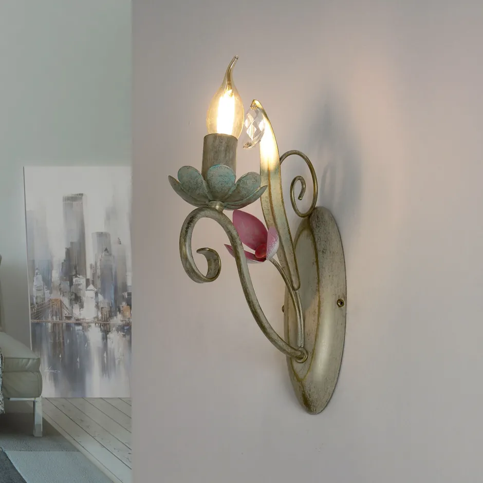 Luminex Wandleuchte Weiß Shabby Floral< Wohnzimmerlampen|Florale Lampen