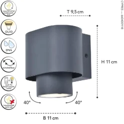 Eco-Light Wandspot Anthrazit Aluminium H:10 cm IP44 GU10 flexibel< Metall Lampen|Moderne Außenleuchten