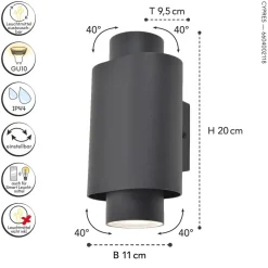 Metall Lampen|Moderne Außenleuchten*Eco-Light Wandspot Anthrazit Up Down H:20 cm IP44 GU10 flexibel