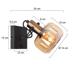 Spots|Küchenlampen*Steinhauer Wandspot blendarm in Schwarz Bernstein E27 H:16 cm