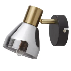 Wandleuchten|Flurlampen*Searchlight Wandspot E14 Glasschirm in Schwarz Rauchgrau Messing