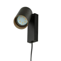 Nowodvorski Wandspot mit Schalter Kabel Schwarz Gold GU10< Wandleuchten|Flurlampen