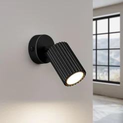 Flurlampen|Wohnzimmerlampen*Sollux Wandspot Schwarz GU10 B: 8 cm klein schwenkbar Modern Alu