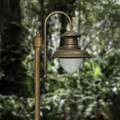 Giovanni Battista Wegeleuchte IP44 in Bronze Antik E27 210 cm Glas Messing< Außenleuchten Antik|Außenleuchten Messing