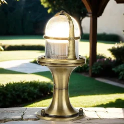 Lido Wegeleuchte klein 25 cm IP64 E27 Echt-Messing Glas< Außenleuchten Antik|Außenleuchten Messing