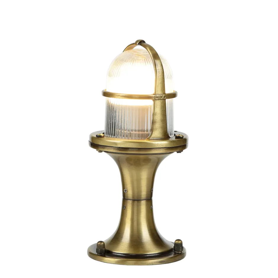 Lido Wegeleuchte klein 25 cm IP64 E27 Echt-Messing Glas< Außenleuchten Antik|Außenleuchten Messing