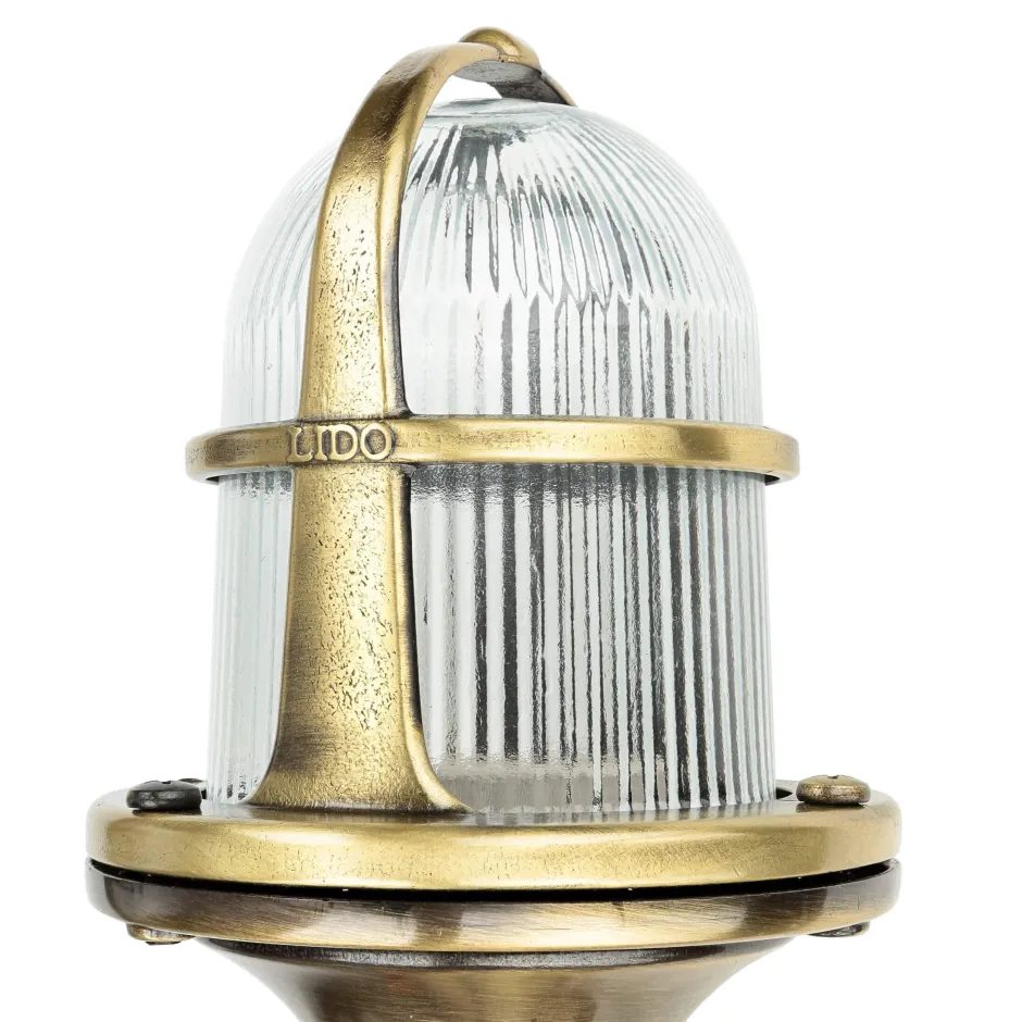 Lido Wegeleuchte klein 25 cm IP64 E27 Echt-Messing Glas< Außenleuchten Antik|Außenleuchten Messing