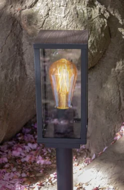 Metall Lampen|Vintage Lampen*Eco-Light Wegeleuchte Vintage Schwarz Holz 50 cm klein IP44 E27