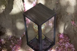 Metall Lampen|Vintage Lampen*Eco-Light Wegeleuchte Vintage Schwarz Holz 50 cm klein IP44 E27