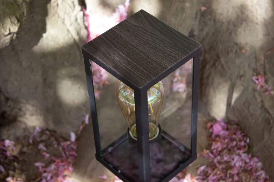 Metall Lampen|Vintage Lampen*Eco-Light Wegeleuchte Vintage Schwarz Holz 50 cm klein IP44 E27