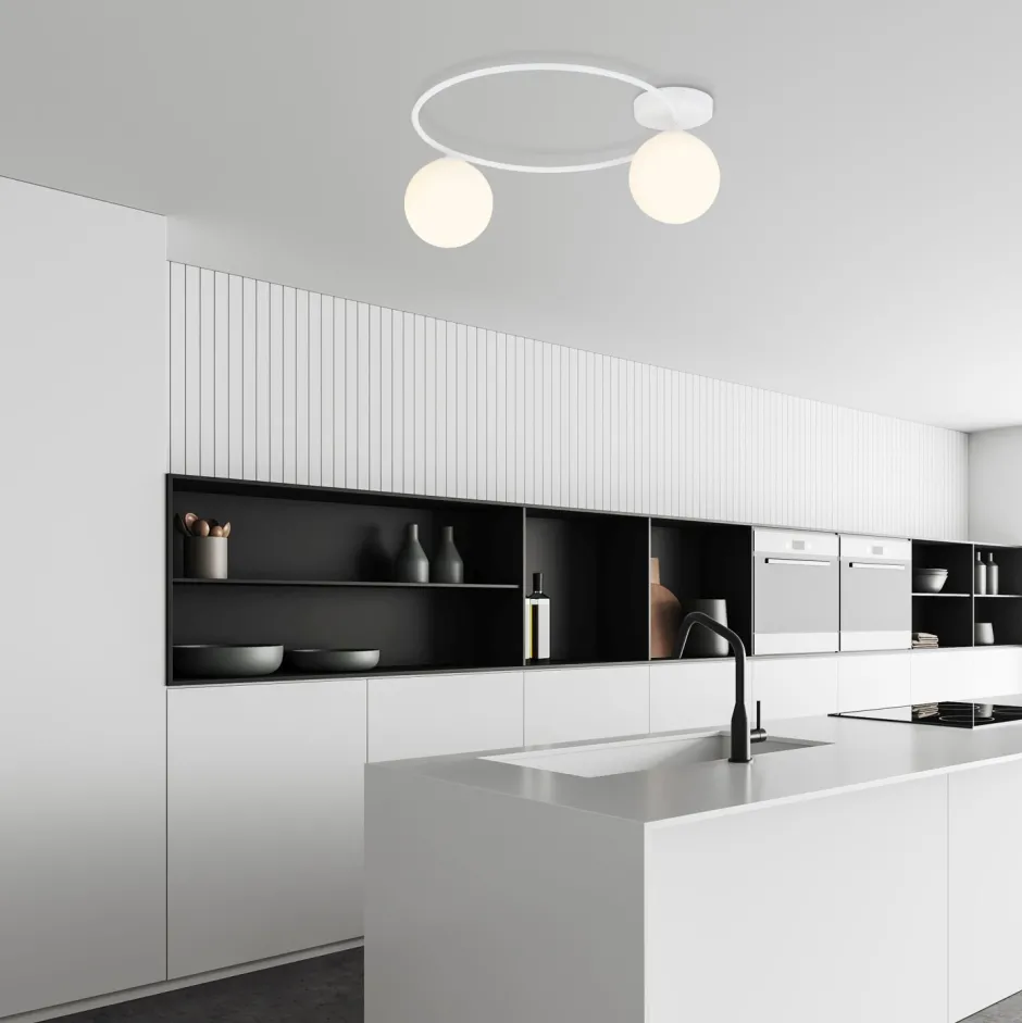 Deckenleuchten|Flurlampen*Emibig Weiße Deckenleuchte Glas Metall Kugelschirme Ø 47 cm