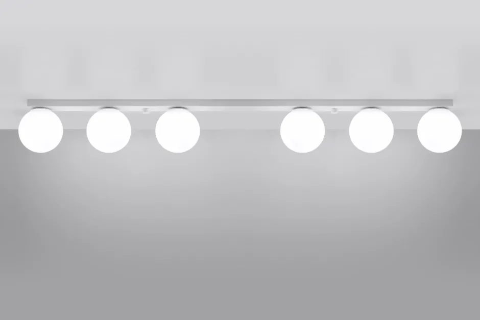 Deckenleuchten|Flurlampen*Sollux Weiße Deckenleuchte lang 120 cm Glas Metall 6x G9