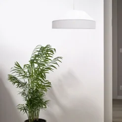 Wohnzimmerlampen|Stofflampen*Belis Weiße Hängeleuchte blendarm Stoff wohnlich B:45 cm E27