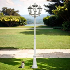 Rustikale Lampen|Metall Lampen*Harms Import Weißer Kandelaber MIGDAL Rustikal 220cm IP44 wetterfest