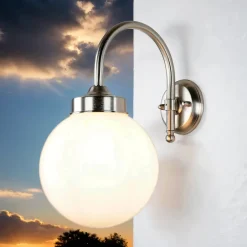 Metall Lampen|Messinglampen*Lido Wetterfeste Wandlampe VERIA Nickel Weiß aus Messing