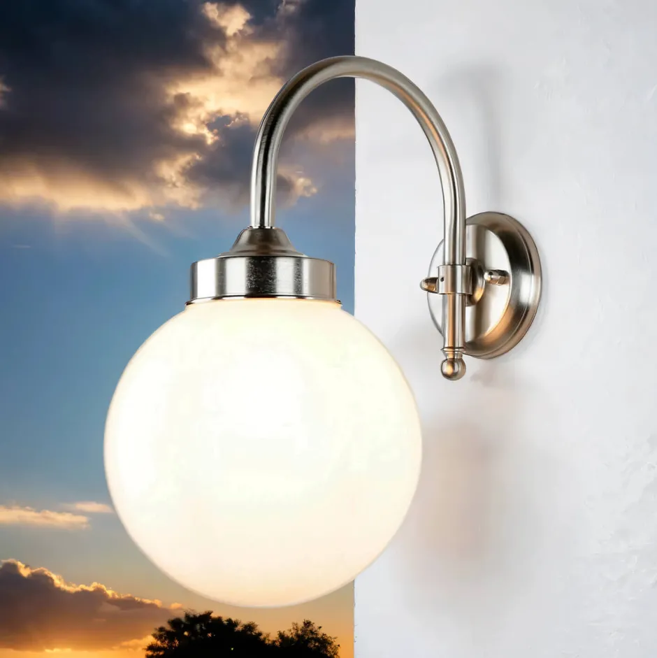 Metall Lampen|Messinglampen*Lido Wetterfeste Wandlampe VERIA Nickel Weiß aus Messing