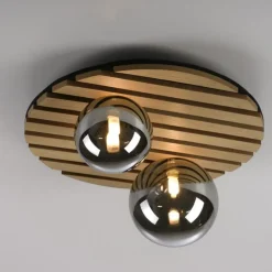 Deckenleuchten|Flurlampen*Just Light Wohnliche Deckenlampe Glaskugeln Holz G9 Ø38,5 cm Natur