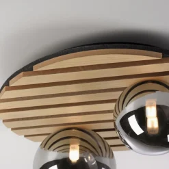 Deckenleuchten|Flurlampen*Just Light Wohnliche Deckenlampe Glaskugeln Holz G9 Ø38,5 cm Natur